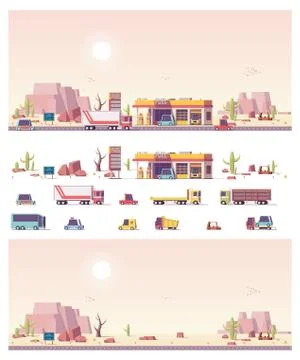 Vector isometric low poly filling station Stock Illustration