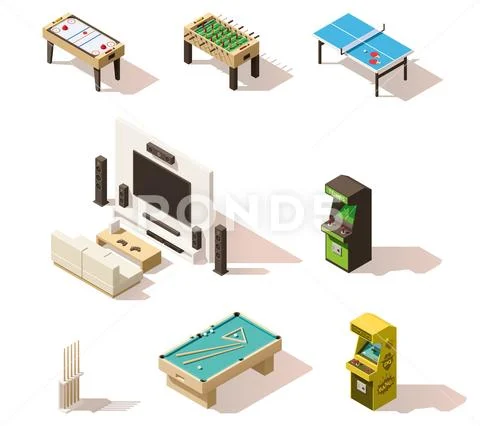 Vector isometric low poly games set Stock Illustration