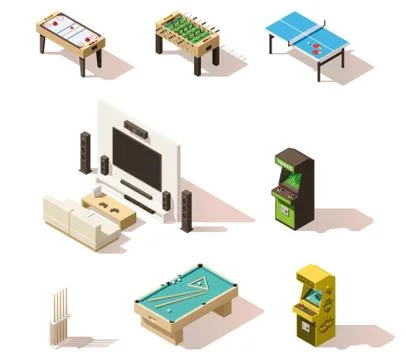 Vector isometric low poly games set Stock Illustration