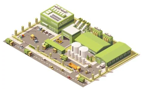 Vector isometric low poly garbage recycling center Stock Illustration
