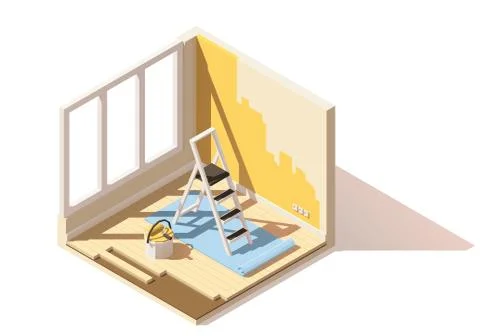 Vector isometric low poly home renovation icon Stock Illustration