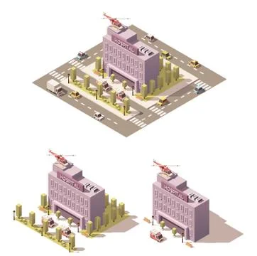 Vector isometric low poly hospital icon Stock Illustration