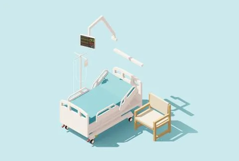Vector isometric low poly hospital bed Stock Illustration