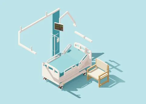 Vector isometric low poly hospital bed Stock Illustration