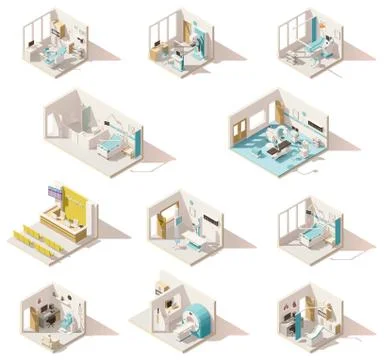 Vector isometric low poly hospital rooms Stock Illustration