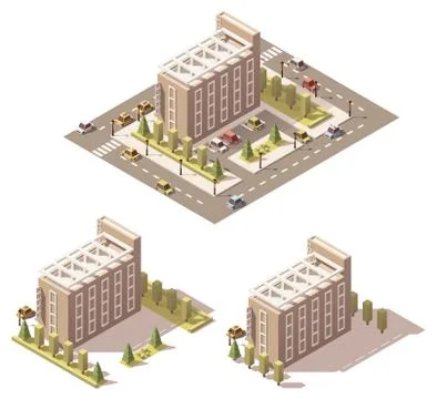 Vector isometric low poly hotel Stock Illustration