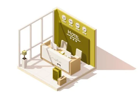 Vector isometric low poly hotel reception icon Stock Illustration