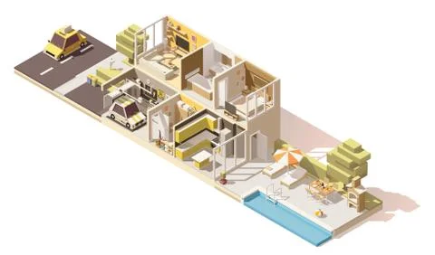 Vector isometric low poly house cross-section Stock-Illustration