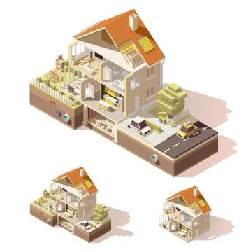 Vector isometric low poly house cross-section Stock Illustration