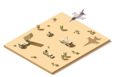 Vector isometric low poly infographic element representing military surface-to Stock Illustration