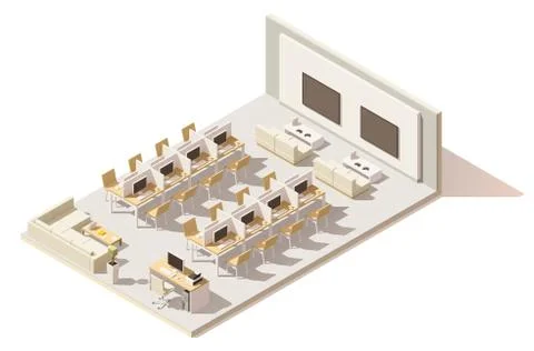 Vector isometric low poly internet cafe Stock Illustration