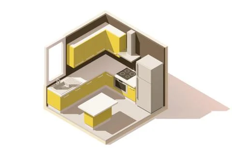 Vector isometric low poly kitchen room icon Stock Illustration