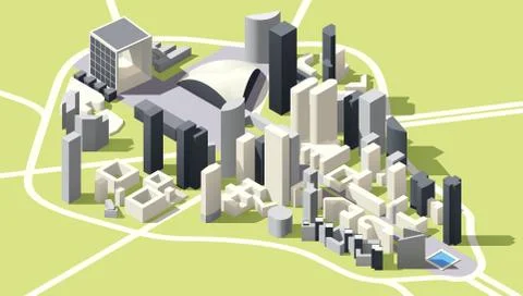 Vector Isometric low poly La Defense district map in Paris Stock Illustration