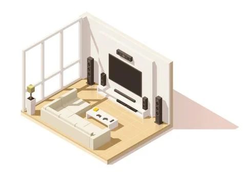 Vector isometric low poly living room icon Stock Illustration