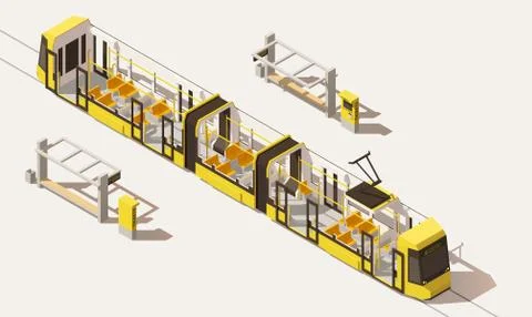 Vector isometric low poly low-floor tram Stock Illustration
