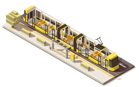Vector isometric low poly low-floor tram Stock Illustration
