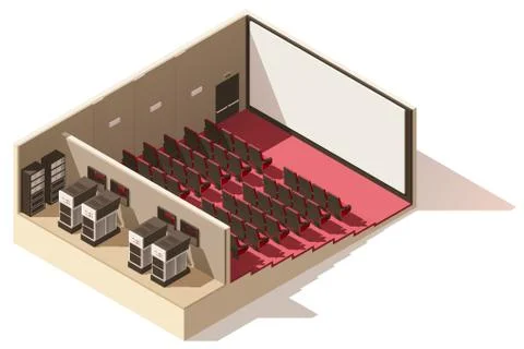 Vector isometric low poly movie theater cutaway Illustrazione stock