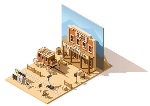 Vector isometric low poly movie set Stock Illustration