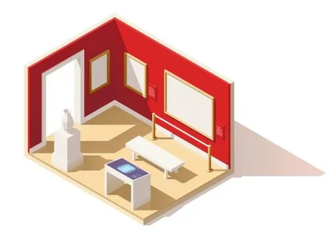 Vector isometric low poly museum interior Illustrazione stock