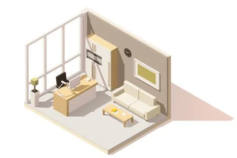 Vector isometric low poly office room 스톡 일러스트