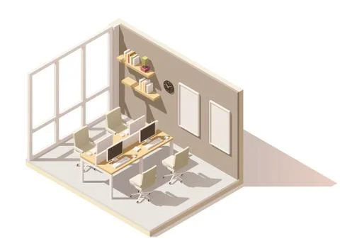 Vector isometric low poly office room 스톡 일러스트