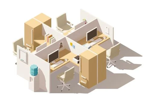 Vector isometric low poly office cubicle Stock Illustration