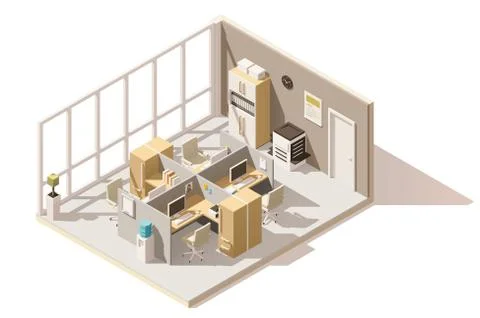 Vector isometric low poly office room 스톡 일러스트