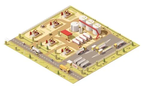 Vector isometric low poly oil field Stock Illustration