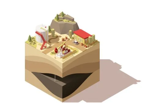 Vector isometric low poly oil pumpjack Stock Illustration