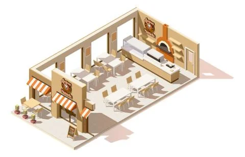 Vector isometric low poly pizzeria Stock Illustration