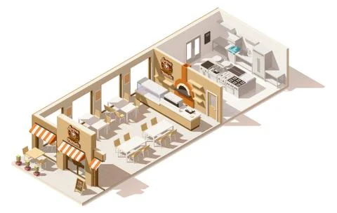 Vector isometric low poly pizzeria Stock Illustration