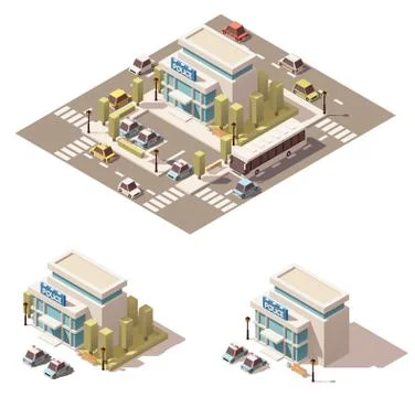 Vector isometric low poly police building icon Stock Illustration