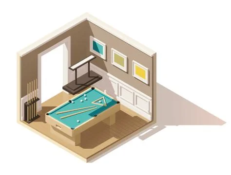 Vector isometric low poly pool room Stock Illustration