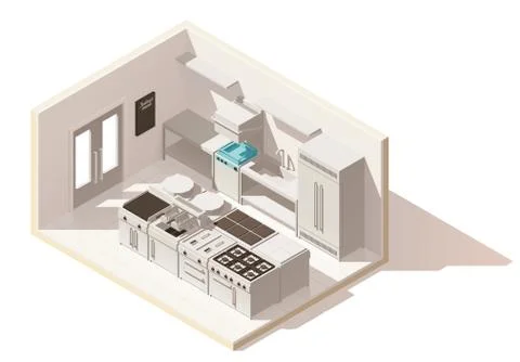 Vector isometric low poly professional kitchen Stock Illustration