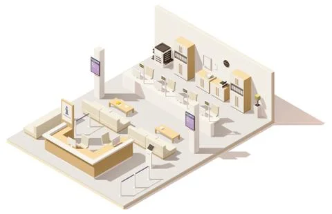 Vector isometric low poly queue management system Illustrazione stock