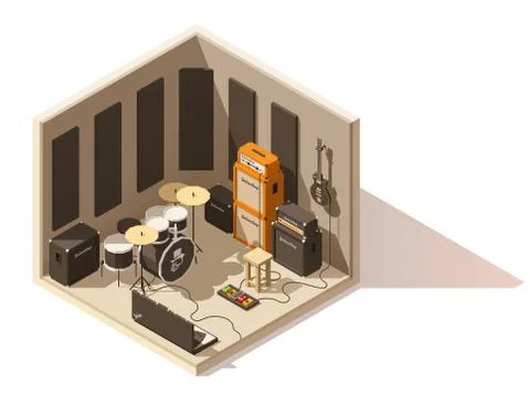 Vector isometric low poly recording studio icon Stock Illustration