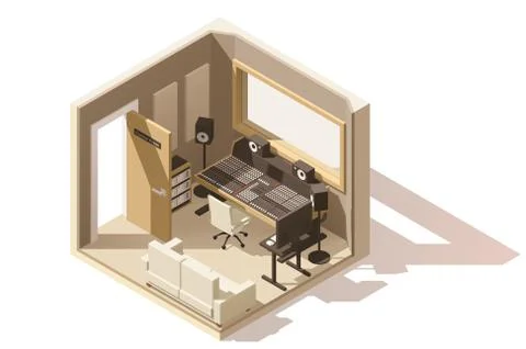 Vector isometric low poly recording studio icon Stock Illustration