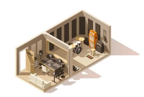 Vector isometric low poly recording studio icon Stock Illustration