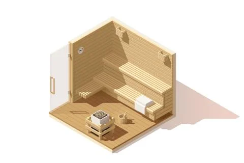 Vector isometric low poly sauna room icon Stock Illustration