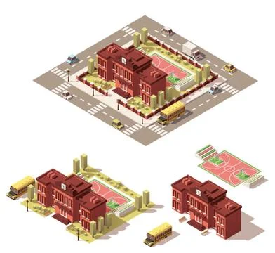 Vector isometric low poly school building icon Ilustración de archivo