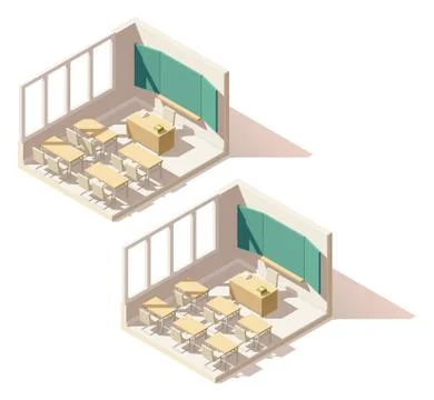 Vector isometric low poly school classroom Stock Illustration