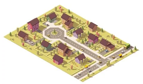 Vector isometric low poly suburb Stock Illustration