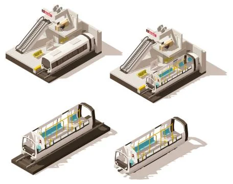 Vector isometric low poly subway station cutaway Stock Illustration