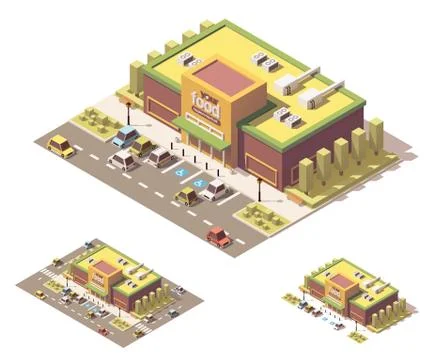 Vector isometric low poly supermarket Stock Illustration