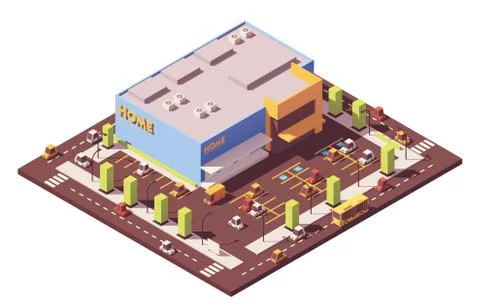Vector isometric low poly supermarket Stock Illustration