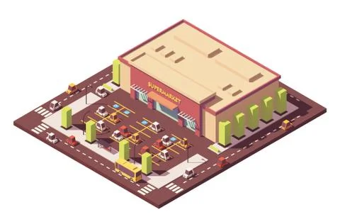 Vector isometric low poly supermarket Stock Illustration