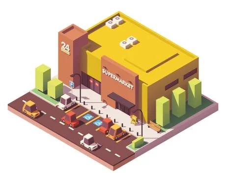 Vector isometric low poly supermarket Stock Illustration