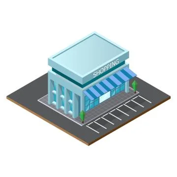 Vector isometric low poly supermarket store building. illustrator vector. Stock Illustration