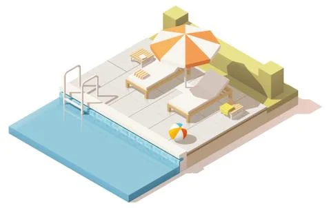 Vector isometric low poly swimming pool Stock Illustration