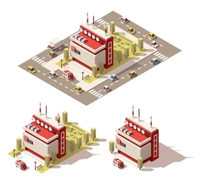 Vector isometric low poly television centre building icon Stock Illustration